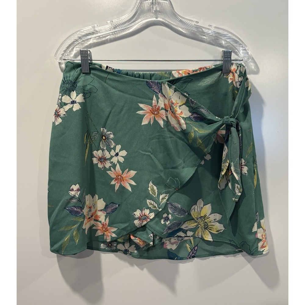 DR2 Green Floral Wrap Skort Size L Tropical Print Side Tie Mini Skirt DR40582PR4